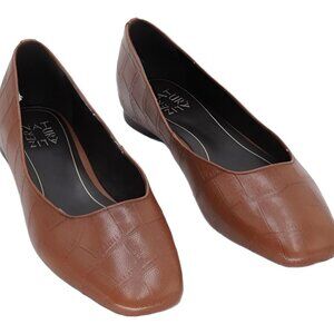 Naturalizer Chelsea Square Toe Ballet Flat Croco Embossed Brown Women's US 7.5M